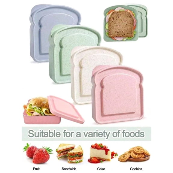 2pcs Toast Shaped Plastic Sandwich Container Reusable Lunch Box with Lid Microwave Safe Beige