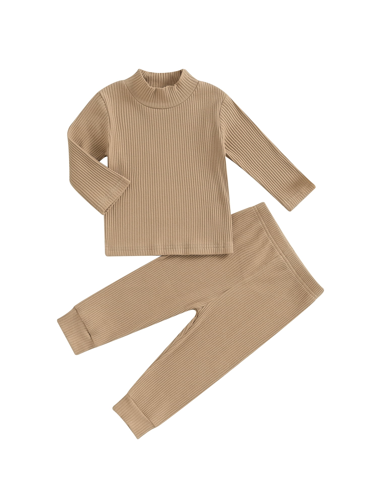 2pcs Ribbed Stripe Print Ruffle Decor Long-sleeve Baby Set
