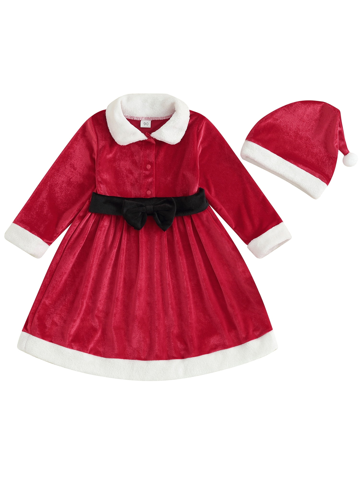 2pcs Toddler Baby Girl Christmas Dress Velvet Long Sleeve Aline