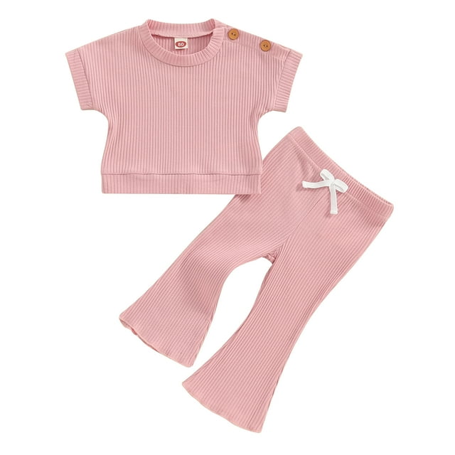 2pcs Toddler Baby Girl Pants Set Short Sleeve T-shirt Tops + Flare ...