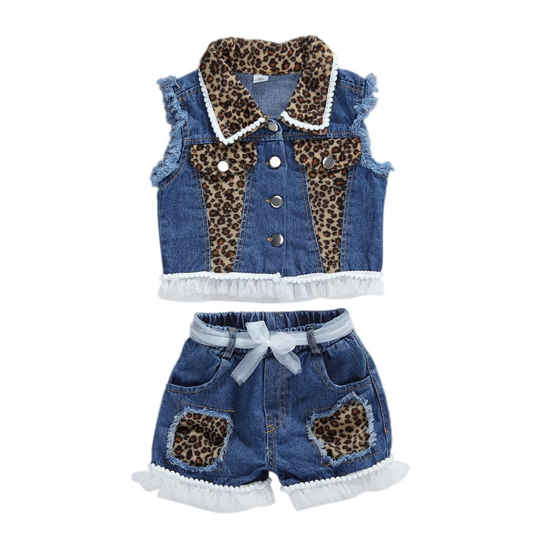 2pcs Toddler Baby Girl Short Pants Set 1T 2T 3T 4T 5T 6T Sleeveless Leopard Print Vest Tops Shorts Kids Casual Summer Denim Outfits Walmart