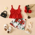 thumbnail image 1 of 2pcs Toddler Girls Clothes Bowknot Design Camisole and Floral Print Shorts Outfit Set, Red, 3 Years, 1 of 6