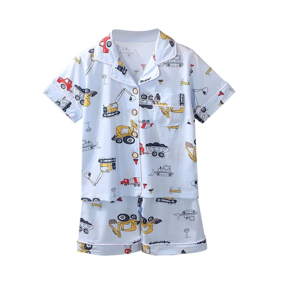 2pcs Toddler Summer Outfit Toddler Boys Girls Printed Air Condition Short Sleeve Suit Pajama Homewear Clothes Set