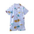 thumbnail image 1 of 2pcs Toddler Summer Outfit Toddler Boys Girls Printed Air Condition Short Sleeve Suit Pajama Homewear Clothes Set, 1 of 4