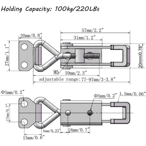 2pcs Toggle Latch Clamp 4001, Adjustable 304 Stainless Steel Pull Hasp Latches, Quick Release Hand Tool Toggle Clamp for Smoker Lid Jig,Case Trunk,Door,220Lbs Holding Capacity$$Tools & Hardware Other