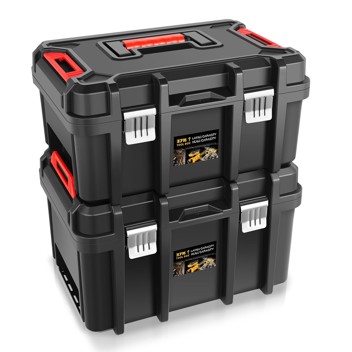 ‎2pcs Tool Boxes Set - Lockable Organizer Storage Portable Toolbox with Removable Tray for Workshop Garage & Household, Large Capacity