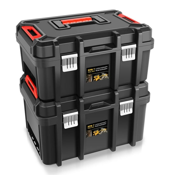 ‎2pcs Tool Boxes Set - Lockable Organizer Storage Portable Toolbox with Removable Tray for Workshop Garage & Household, Large Capacity
