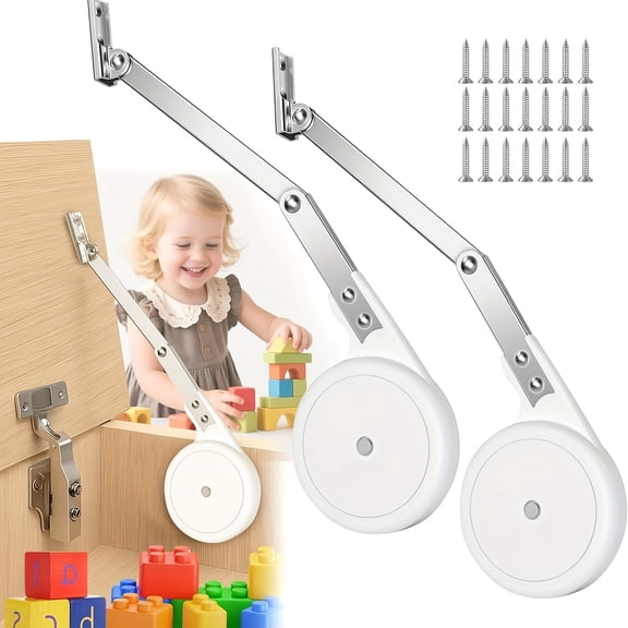 2pcs Toy Box Hinges Soft Close Hinges for Wooden Box, Smooth Close Lid Support Kit, with Easy Installation Template, 105 Degree Open Angle