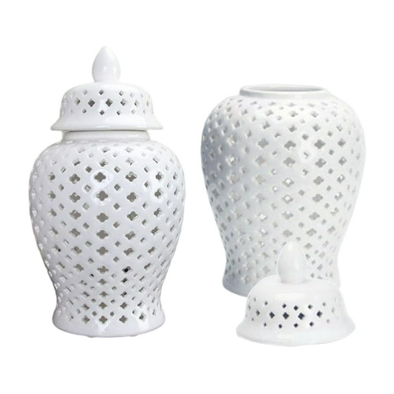 2pcs Traditional Ceramic Ginger Jar Oriental Vase Porcelain Storage Jar with Lid for Living Room Bedroom Ornament Collectable
