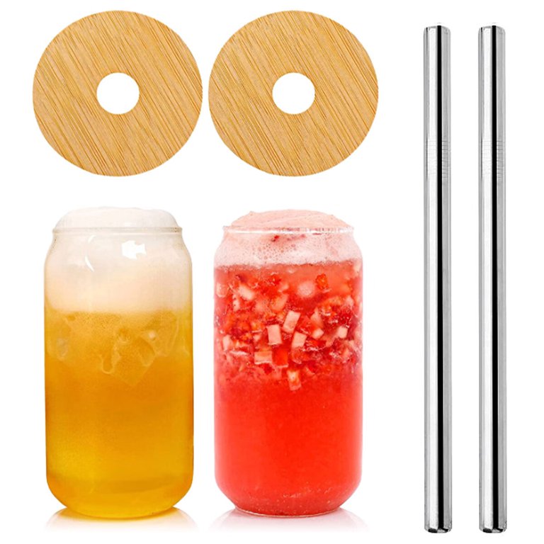 500ML Glass Cup w/Lid and Straw Transparent Bubble Tea Cup Juice Glass Beer  Can