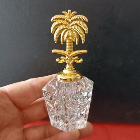 2pcs Transparent Glass Perfume Bottles Refillable Essential Oil Bottles with Golden Tone Alloy Cover Coconut Tree 9x4cm