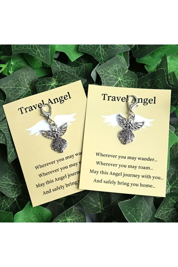 2pcs Travel Angel Mini Charm Keychain Set with Inspirational Card - Durable Fantasy Gift for Graduation, Goodbye, Holidays & Encouragement