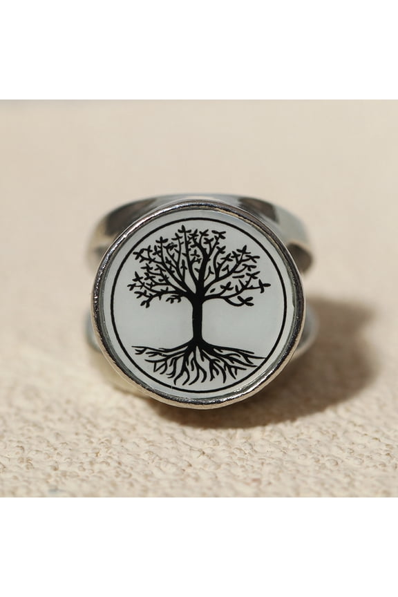 2pcs Tree of Life Urn Ashes Ring Alloy Finger Rings Size 9(18.9mm)