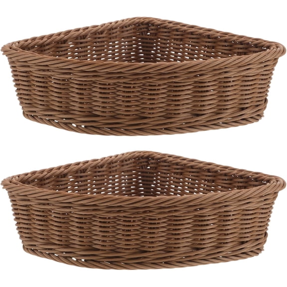 2pcs Triangle Shelf Baskets for Storage Small Space Stackable Organizers | Corner Storage Basket for Kitchen Pantry Bathroom Desk Side Storage Woven Plastic Basket for Clothes Sundries Fruit