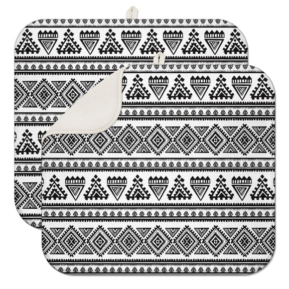 2pcs Tribal Folk Style Drying Mat Colorful Vintage Floral Absorbent Microfiber Pad, 3-Layer Thick & Reusable for Dishes, Heat Protection, Compact Foldable Design