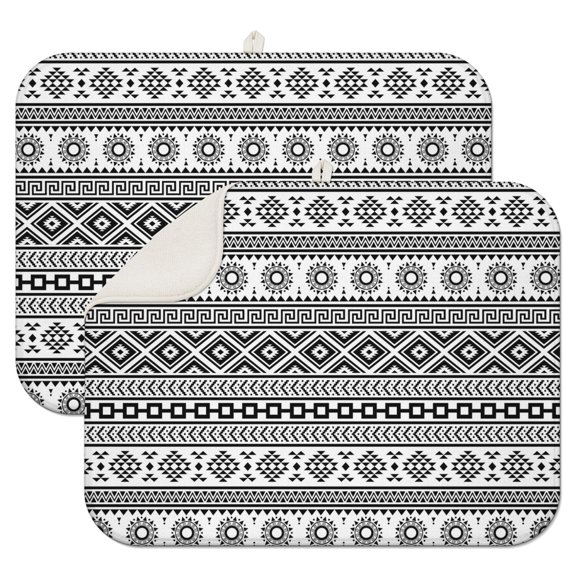 2pcs Tribal Folk Style Drying Mat Colorful Vintage Floral Absorbent Microfiber Pad, 3-Layer Thick & Reusable for Dishes, Heat Protection, Compact Foldable Design