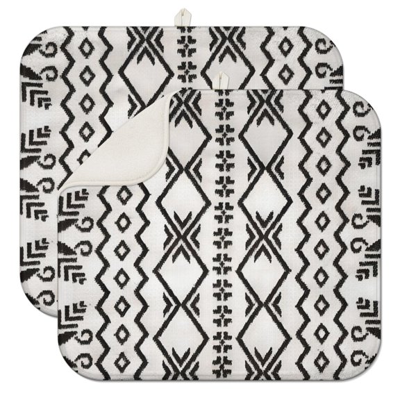 2pcs Tribal Folk Style Drying Mat Colorful Vintage Floral Absorbent Microfiber Pad, 3-Layer Thick & Reusable for Dishes, Heat Protection, Compact Foldable Design