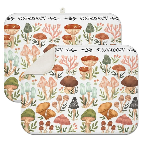 2pcs Trippy Botanical Mushroom Dish Drying Mat Thick 3-Layer Heat Resistant Microfiber Sink Pad