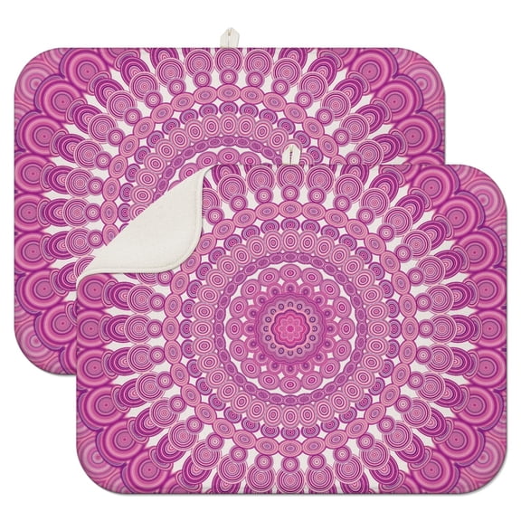 2pcs Trippy Zen Dish Drying Mat Set, Super Absorbent Microfiber Sink Pad with Psychedelic Geometric Pattern, Reusable Heat Resistant Mat for Spiritual & Emotional Energy