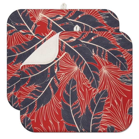 2pcs Tropical Palm Leaf Reusable Kitchen Mat Super Absorbent Drying Pad Heat Resistant & Easy to Clean
