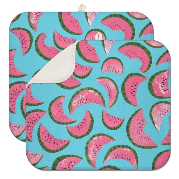 2pcs Tropical Summer Dish Drying Mat Watermelon Print Thick 3-Layer Absorbent Mat Heat Resistant for Watermelon Fruit Fans