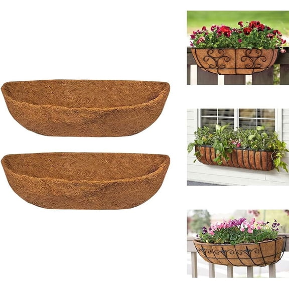 2pcs Trough Planter Basket Liners Coco Liner 36 inch, Thick Coconut Coir Fiber Replacement for Wall Window Box, Garden Fence Baskets Railing In/Outdoors (36inch-2pcs)