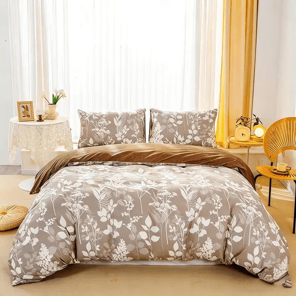 2pcs Twin Boho Comforter Sets, Soft Floral Comforter Set Brown, Easy Care, Bed In A Bag For All Seasons, Breathable, Lightweight Quilt.