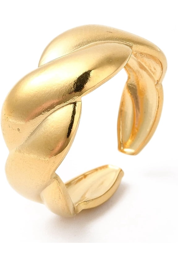 2pcs Twist Rope Shape Open Cuff Ring 304 Stainless Steel 18K Gold Plated Size 6 Inner Diameter 17.1mm for women Making DIY