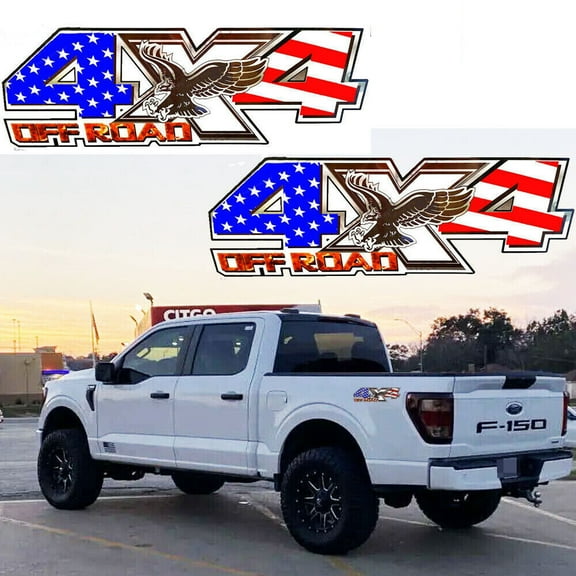 2pcs US Flag Eagle 4X4 Off Road Truck Bed Side Decal Sticker For Ford F-150 Ram Etc