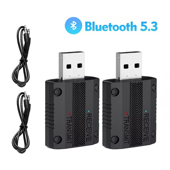 Elnone 2-Pack Bluetooth Audio Transmitter Receiver, USB Plug & Play 3.5mm AUX Adapter for Car, TV, PC, Headphones & Stereo