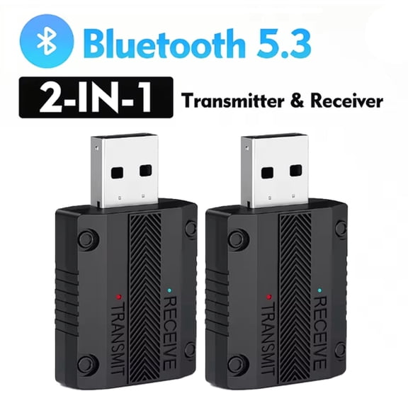Elnone 2 Pack Bluetooth Audio Transmitter Receiver, USB Plug & Play 3.5mm AUX Adapter for Car, TV, PC, Headphones & Stereo