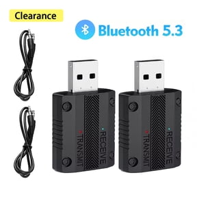 Elnone 2-Pack Bluetooth Audio Transmitter Receiver, USB Plug & Play 3.5mm AUX Adapter for Car, TV, PC, Headphones & Stereo