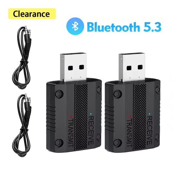 Elnone 2-Pack Bluetooth Audio Transmitter Receiver, USB Plug & Play 3.5mm AUX Adapter for Car, TV, PC, Headphones & Stereo