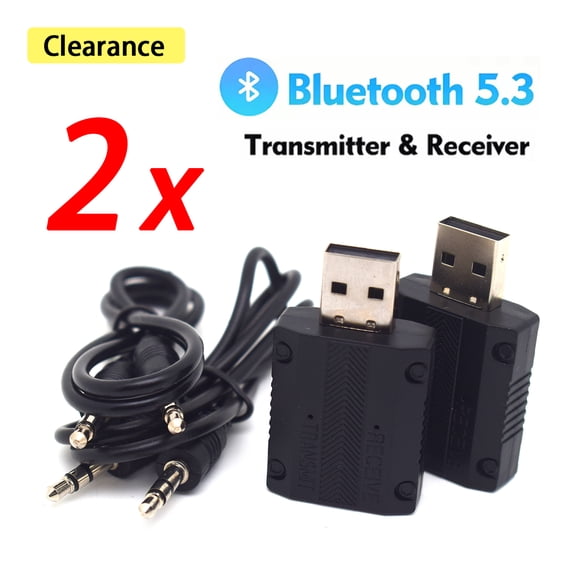 Elnone 2 Pack Bluetooth Audio Transmitter Receiver, USB Plug & Play 3.5mm AUX Adapter for Car, TV, PC, Headphones & Stereo