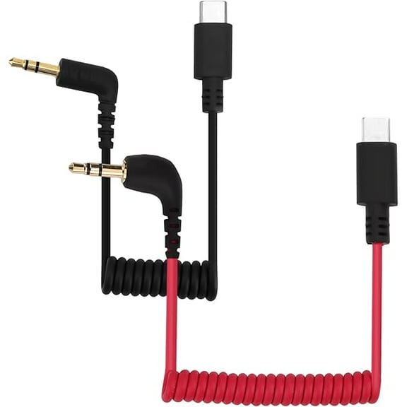 2pcs USB C to 3.5mm TRS Microphone Adapter Mic Cable, for Hollyland Lark M1/M2/MAX/150/M1/MAX Duo YJJSKEJIo Output Cable DAC Coiled Cable Rode Wireless GO 2/ME/Pro Android iPhone 15/16