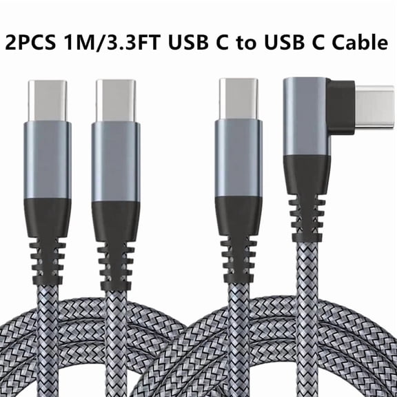 2pcs USB C to USB C Cable,Type-C 60W Fast Charging Cable Fast Charging Cord Braided for iPhone 16 15/15Plus/15Pro/Max, MacBook Pro/Air, iPad Pro/Air/Mini,Samsung,Pixel,Laptop Gray 1M/3.3FT