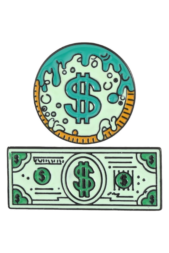 2pcs USD Green Dollar Bills Money Trendy Enamel Lapel Pin Metal Brooches Fun Bags Clothes Badges Accessories Party Jewelry Gifts