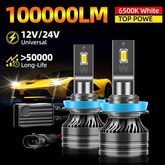 2pcs Ultra Bright 6500K LED Bulbs with Canbus Error-Free, No Hanging Issues - Plug & Play, CSP Chip, for H1/H4/H7/H11/9005/HB3/HB4 Headlights & Fog Lights - Compatible with 12V/24V/36V Vehicles