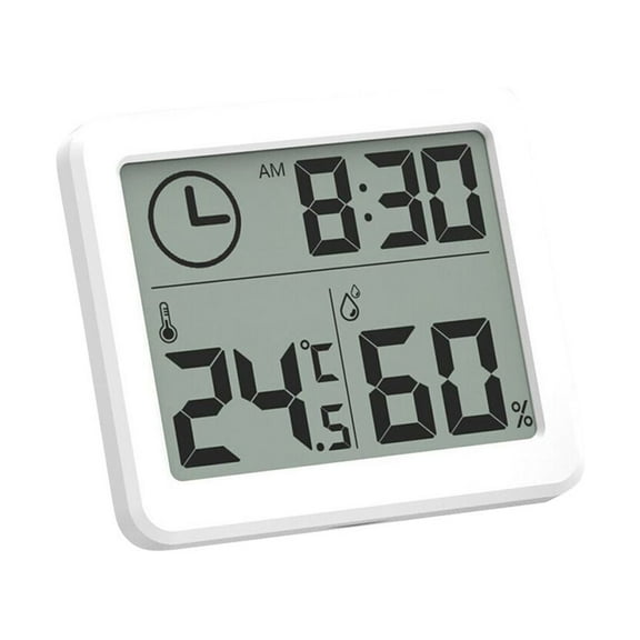 2pcs Ultra-thin Indoor Thermometer Practical Home Use Digital Hygrometer Time Display Thermometer for Office Bedroom (White)