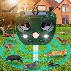 2pcs Ultrasonic Solar Animal Repeller Outdoor Waterproof Pest Driver with Motion Sensor & LED Strobe Light for Farm Garden Yard