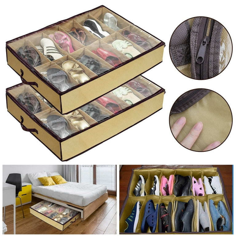 2pcs Under Bed Shoe Storage Organizer Each Fit 12 Pairs of Shoes Breathable Underbed Shoes Box Closet Storage Solution with Clear Window and Reinforced Handles Walmart