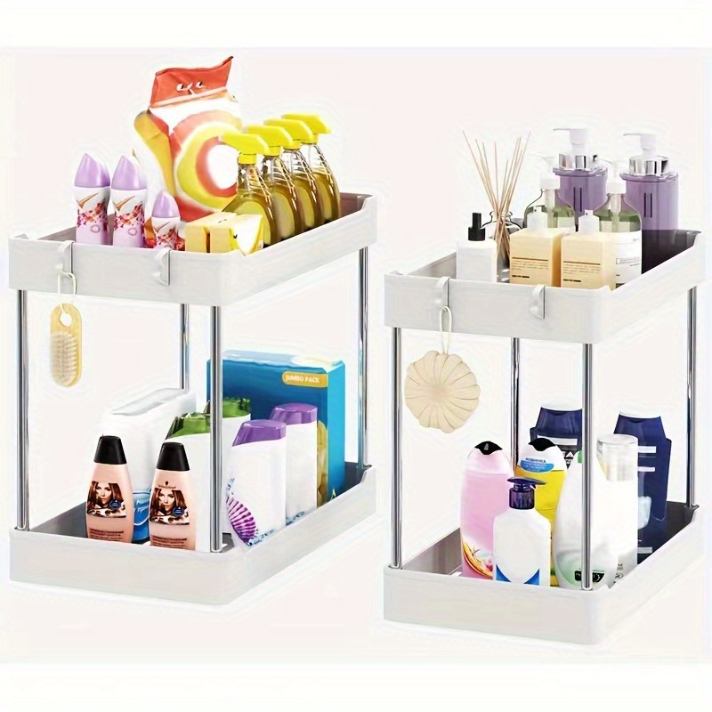 2pcs Under Sink Organizer And Storage, 2 Tier Bathroom Organizer Under ...
