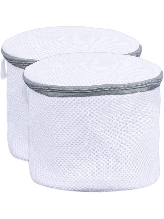2pcs Underwear Bra Mesh Laundry Bag, Durable Reusable Delicate Undergarment Laundry Net with Reinforced Washing Machine Mesh Grey zipper (circular)