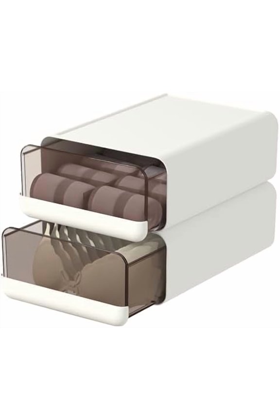 2pcs Underwear Organizer Drawer, 10 Cells Plastic Sock Underwear Storage Drawer, Stackable Closet Organizers and Storage Box for Bras, Socks, Scarves, Ties, Belt