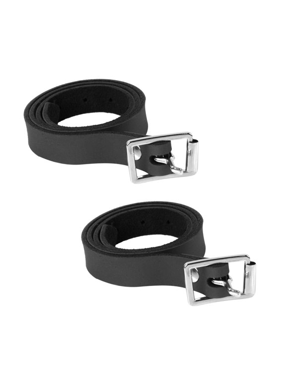 2pcs Unisex 50cm Black Horse Leather Spur Straps Belt with Alloy Buckle