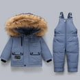 thumbnail image 1 of 2pcs Unisex Baby Kids Puffer Winter Warm Hooded Down Coat with Snowsuit Snow Bib Pants Ski Suits Outfit Set Blue 2-3 Years, 1 of 3