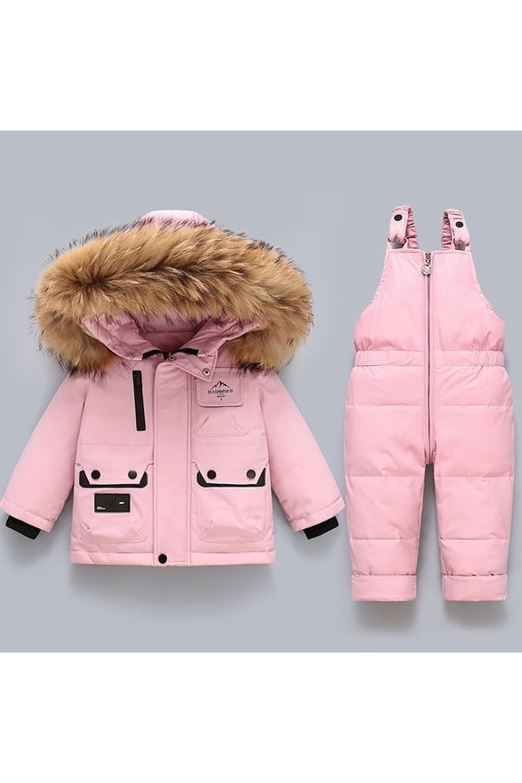 2pcs Unisex Baby Kids Puffer Winter Warm Hooded Down Coat with Snowsuit Snow Bib Pants Ski Suits Outfit Set Pink 2-3 Years