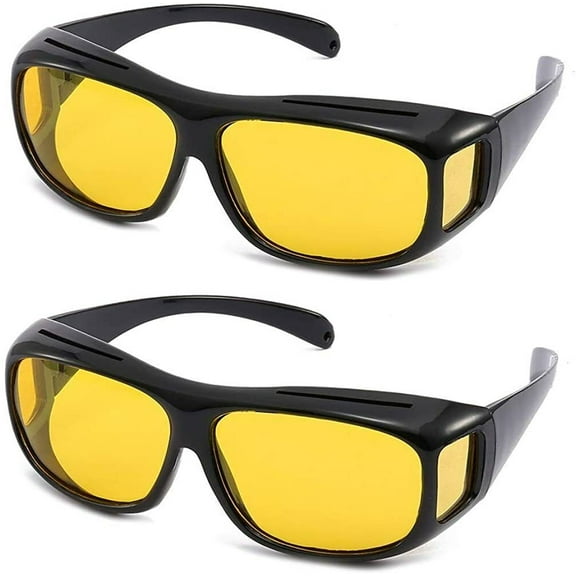 2pcs Unisex HD Night Driving Glasses Yellow Anti Glare Vision Tinted Sunglasses