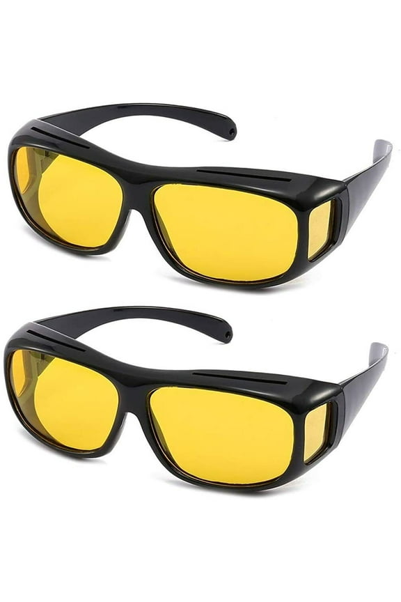 2pcs Unisex HD Night Driving Glasses Yellow Anti Glare Vision Tinted Sunglasses