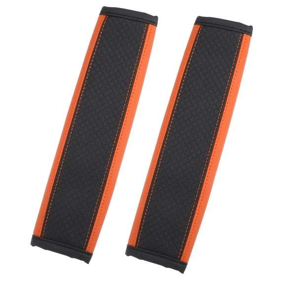 2pcs Universal Car Seat Belt Cover Pads Faux Leather Shoulder Seatbelt Pads Cover Driving, Black Orange